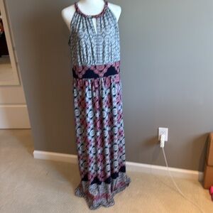Elegant Navy and Pink Patterned Women's Dress Size 14